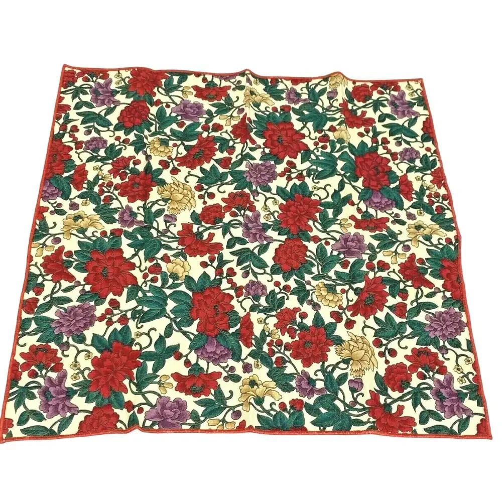 Vintage Fabric Napkins (5) 1980's Cocktail Dessert Sized Red Green Gold Floral